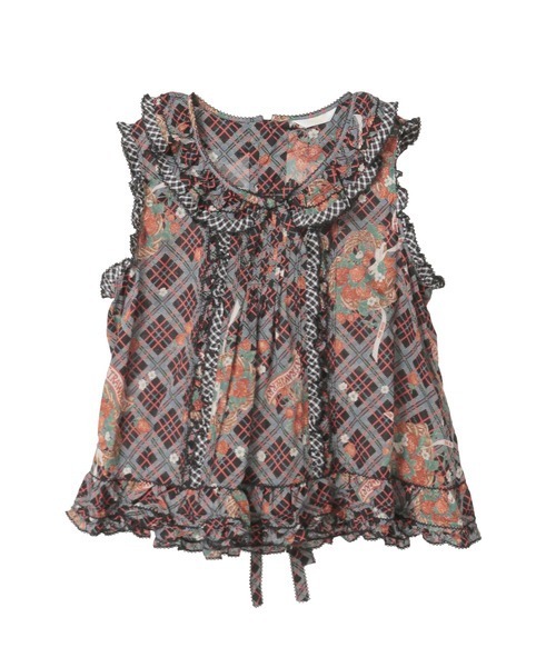 苺リースプリントノースリーブブラウス（シャツ/ブラウス）｜PINK