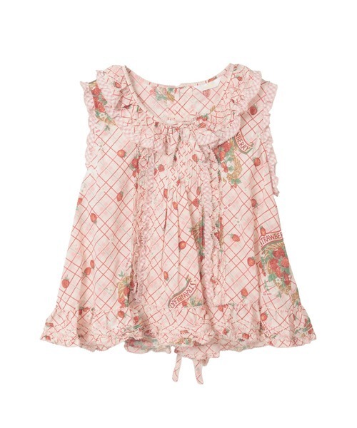 苺リースプリントノースリーブブラウス（シャツ/ブラウス）｜PINK