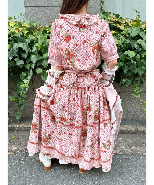 苺リースプリントノースリーブブラウス（シャツ/ブラウス）｜PINK