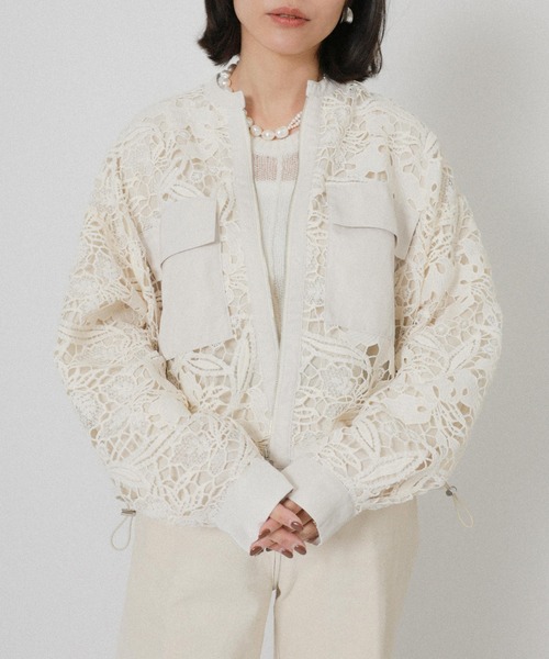 Floran（フローラン）の「レースジャケット（ブルゾン・レディース・ブラック/アイボリー・FREE）」の3枚目の写真