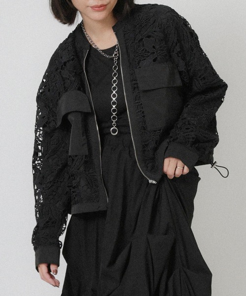 Floran（フローラン）の「レースジャケット（ブルゾン・レディース・ブラック/アイボリー・FREE）」の7枚目の写真