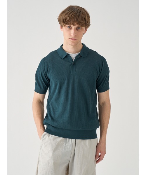 JOHN SMEDLEY(ジョンスメドレー)の「コットン テクスチャニットポロシャツ(ポロシャツ・メンズ・グリーン系・L)」の1枚目の写真