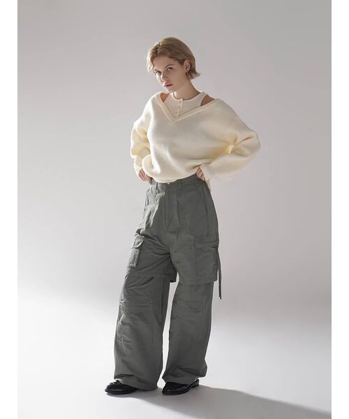 :ETHROF(イーサオブ)の「FAKE LAYERED CARGO WIDE PANTS(カーゴパンツ・レディース・カーキ/ブラック・MEDIUM)」の9枚目の写真