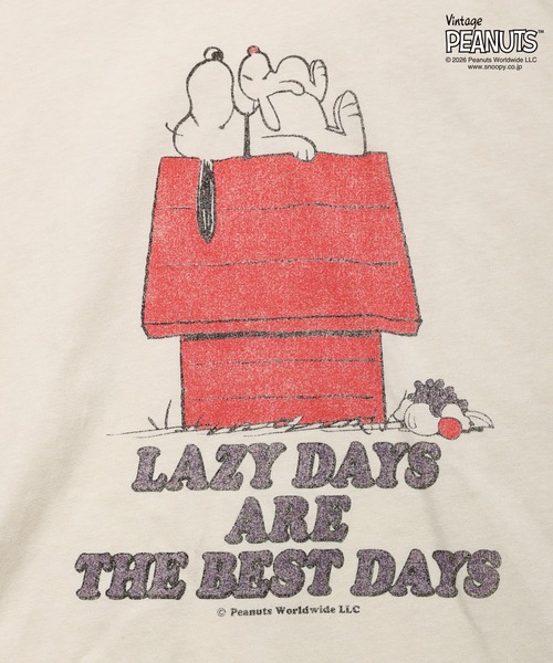 FRUIT OF THE LOOM(フルーツオブザルーム)の「FTL x PEANUTS 19/-スラブ天竺4 / ピーナッツ コラボ 半袖Tシャツ / LAZY DAYS(Tシャツ/カットソー・メンズ・アイボリー・M/L/S)」の4枚目の写真