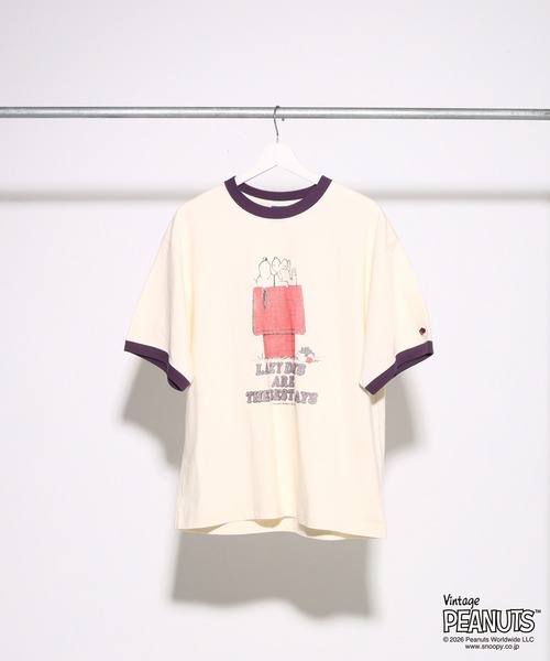 FRUIT OF THE LOOM(フルーツオブザルーム)の「FTL x PEANUTS 19/-スラブ天竺4 / ピーナッツ コラボ 半袖Tシャツ / LAZY DAYS(Tシャツ/カットソー・メンズ・アイボリー・M/L/S)」の9枚目の写真