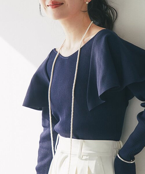 La boutique BonBon（ラブティックボンボン）の「【今すぐお届け！・女子力UP】ラッフルフリルニット（ニット/セーター・レディース・オフホワイト/サックスブルー/ネイビー・FREE）」の13枚目の写真