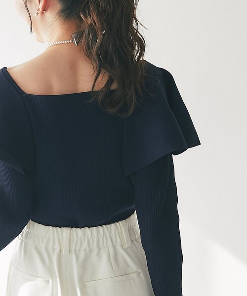 La boutique BonBon（ラブティックボンボン）の「【今すぐお届け！・女子力UP】ラッフルフリルニット（ニット/セーター・レディース・オフホワイト/サックスブルー/ネイビー・FREE）」の14枚目の写真