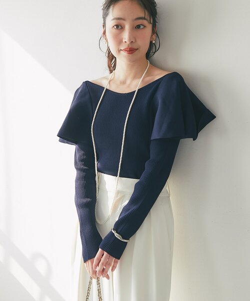 La boutique BonBon（ラブティックボンボン）の「【今すぐお届け！・女子力UP】ラッフルフリルニット（ニット/セーター・レディース・オフホワイト/サックスブルー/ネイビー・FREE）」の15枚目の写真