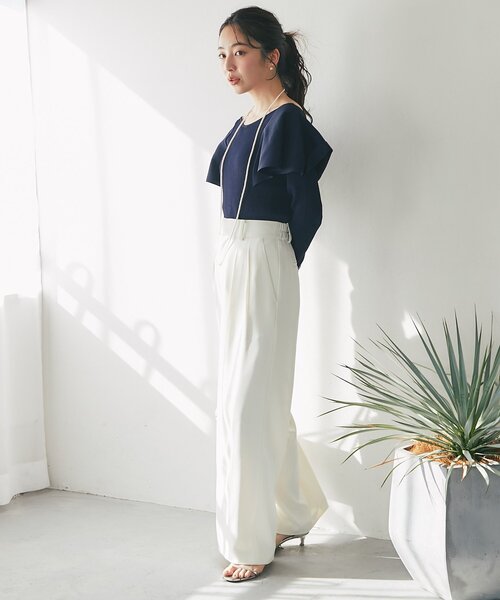 La boutique BonBon（ラブティックボンボン）の「【今すぐお届け！・女子力UP】ラッフルフリルニット（ニット/セーター・レディース・オフホワイト/サックスブルー/ネイビー・FREE）」の17枚目の写真