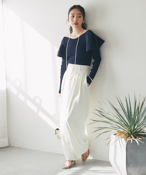 La boutique BonBon（ラブティックボンボン）の「【今すぐお届け！・女子力UP】ラッフルフリルニット（ニット/セーター・レディース・オフホワイト/サックスブルー/ネイビー・FREE）」の19枚目の写真