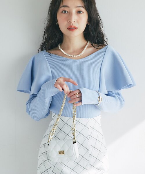 La boutique BonBon（ラブティックボンボン）の「【今すぐお届け！・女子力UP】ラッフルフリルニット（ニット/セーター・レディース・オフホワイト/サックスブルー/ネイビー・FREE）」の20枚目の写真