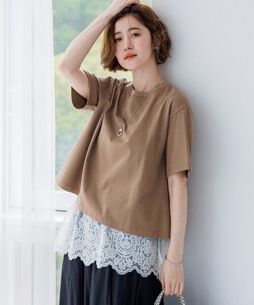 23区 L(ニジュウサンクオオキイサイズ)の「スビンギザコットン フレア Tシャツ(Tシャツ/カットソー・レディース・ブラウン系/ホワイト系/グレー系/サックスブルー系・46/44)」の3枚目の写真