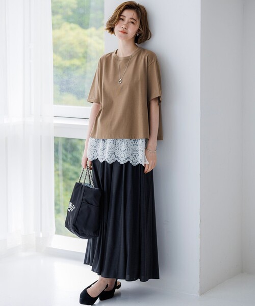 23区 L(ニジュウサンクオオキイサイズ)の「スビンギザコットン フレア Tシャツ(Tシャツ/カットソー・レディース・ブラウン系/ホワイト系/グレー系/サックスブルー系・46/44)」の13枚目の写真