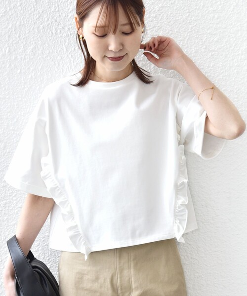 SHIPS(シップス)の「【WEB限定】〈接触冷感〉オーガニック コットン フリル TEE(Tシャツ/カットソー・レディース・ダークグレー/ライラック/オフホワイト・ONESIZE)」の2枚目の写真