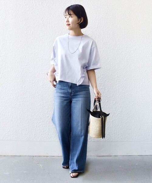 SHIPS(シップス)の「【WEB限定】〈接触冷感〉オーガニック コットン フリル TEE(Tシャツ/カットソー・レディース・ダークグレー/ライラック/オフホワイト・ONESIZE)」の8枚目の写真