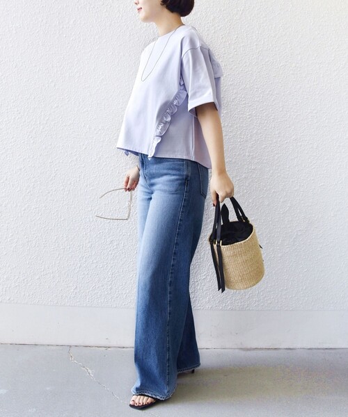 SHIPS(シップス)の「【WEB限定】〈接触冷感〉オーガニック コットン フリル TEE(Tシャツ/カットソー・レディース・ダークグレー/ライラック/オフホワイト・ONESIZE)」の9枚目の写真