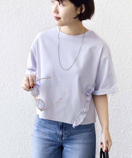 SHIPS(シップス)の「【WEB限定】〈接触冷感〉オーガニック コットン フリル TEE(Tシャツ/カットソー・レディース・ダークグレー/ライラック/オフホワイト・ONESIZE)」の13枚目の写真