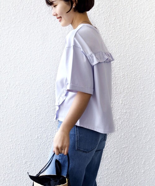 SHIPS(シップス)の「【WEB限定】〈接触冷感〉オーガニック コットン フリル TEE(Tシャツ/カットソー・レディース・ダークグレー/ライラック/オフホワイト・ONESIZE)」の14枚目の写真