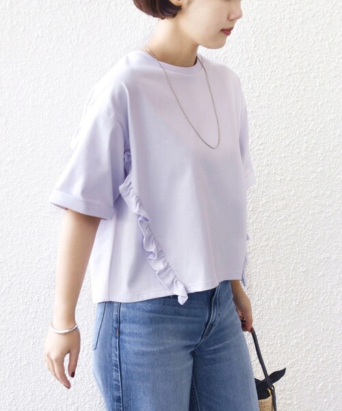 SHIPS(シップス)の「【WEB限定】〈接触冷感〉オーガニック コットン フリル TEE(Tシャツ/カットソー・レディース・ダークグレー/ライラック/オフホワイト・ONESIZE)」の16枚目の写真