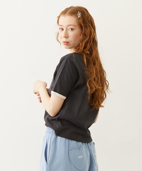 MILKFED.(ミルクフェド)の「HEART LOGO FLOCK PRINT RINGER TEE(Tシャツ/カットソー・レディース・ライトブルー/オートミール/チャコール・S/M)」の4枚目の写真