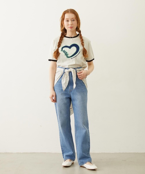 MILKFED.(ミルクフェド)の「HEART LOGO FLOCK PRINT RINGER TEE(Tシャツ/カットソー・レディース・ライトブルー/オートミール/チャコール・S/M)」の6枚目の写真