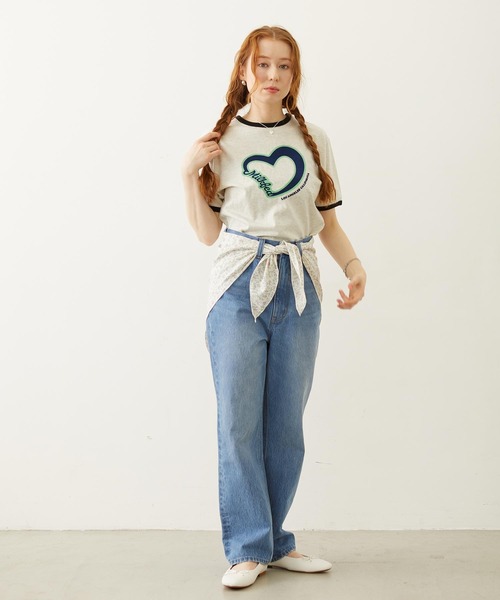 MILKFED.(ミルクフェド)の「HEART LOGO FLOCK PRINT RINGER TEE(Tシャツ/カットソー・レディース・ライトブルー/オートミール/チャコール・S/M)」の7枚目の写真