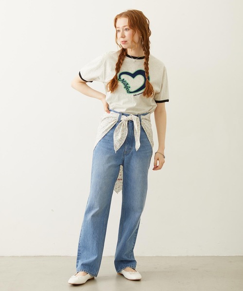 MILKFED.(ミルクフェド)の「HEART LOGO FLOCK PRINT RINGER TEE(Tシャツ/カットソー・レディース・ライトブルー/オートミール/チャコール・S/M)」の9枚目の写真