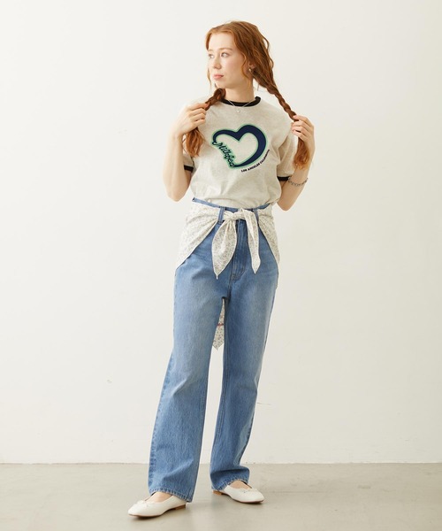MILKFED.(ミルクフェド)の「HEART LOGO FLOCK PRINT RINGER TEE(Tシャツ/カットソー・レディース・ライトブルー/オートミール/チャコール・S/M)」の10枚目の写真