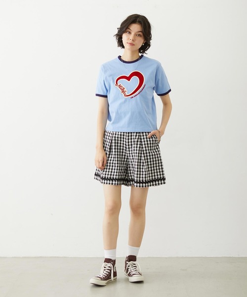 MILKFED.(ミルクフェド)の「HEART LOGO FLOCK PRINT RINGER TEE(Tシャツ/カットソー・レディース・ライトブルー/オートミール/チャコール・S/M)」の13枚目の写真
