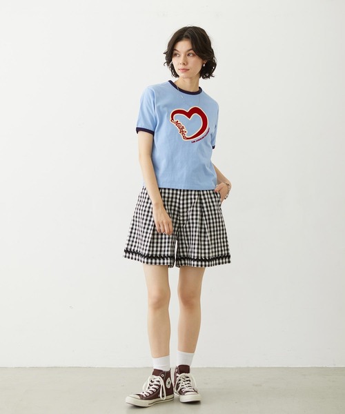 MILKFED.(ミルクフェド)の「HEART LOGO FLOCK PRINT RINGER TEE(Tシャツ/カットソー・レディース・ライトブルー/オートミール/チャコール・S/M)」の14枚目の写真