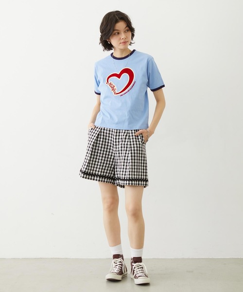 MILKFED.(ミルクフェド)の「HEART LOGO FLOCK PRINT RINGER TEE(Tシャツ/カットソー・レディース・ライトブルー/オートミール/チャコール・S/M)」の15枚目の写真