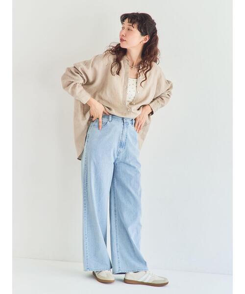 Samansa Mos2（サマンサ モスモス）の「リネンシャツ（シャツ/ブラウス・レディース・オフホワイト/ベージュ/チェック/ストライプ・F）」の3枚目の写真