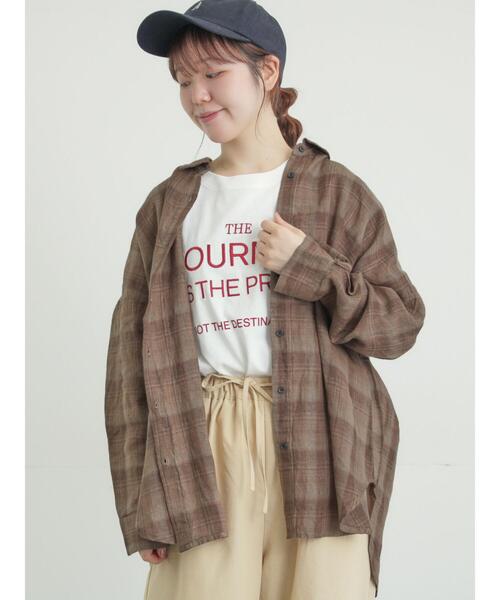 Samansa Mos2（サマンサ モスモス）の「リネンシャツ（シャツ/ブラウス・レディース・オフホワイト/ベージュ/チェック/ストライプ・F）」の5枚目の写真