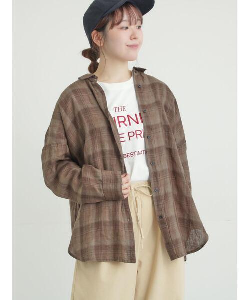 Samansa Mos2（サマンサ モスモス）の「リネンシャツ（シャツ/ブラウス・レディース・オフホワイト/ベージュ/チェック/ストライプ・F）」の6枚目の写真