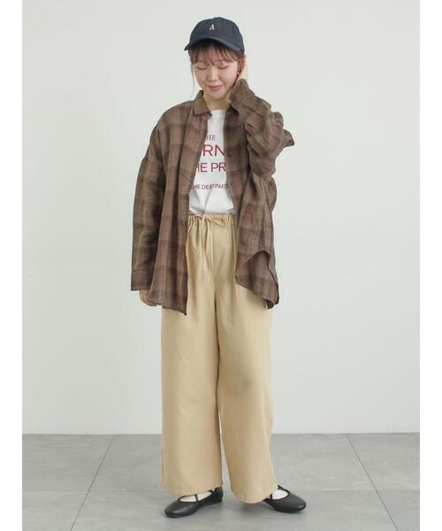 Samansa Mos2（サマンサ モスモス）の「リネンシャツ（シャツ/ブラウス・レディース・オフホワイト/ベージュ/チェック/ストライプ・F）」の7枚目の写真