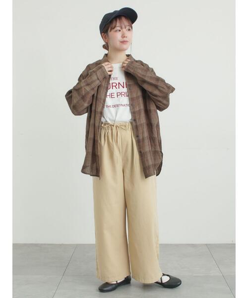 Samansa Mos2（サマンサ モスモス）の「リネンシャツ（シャツ/ブラウス・レディース・オフホワイト/ベージュ/チェック/ストライプ・F）」の9枚目の写真