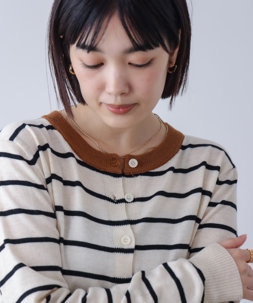 Bou Jeloud（ブージュルード）の「ボーダークルーカーディガン（カーディガン/ボレロ・レディース・グレー/ネイビー/ベージュ・FREE）」の11枚目の写真