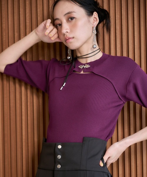HARE（ハレ）の「モードカナグニットトップス(HARE)（ニット/セーター・レディース・ブルー/ブラック/グリーン/ピンク/シルバー・FREE）」の4枚目の写真
