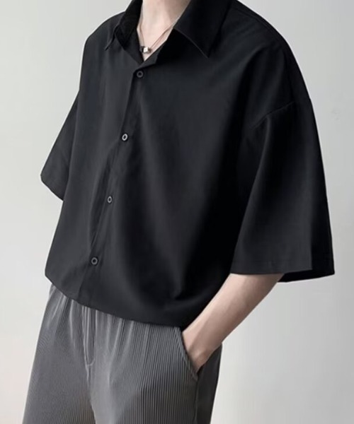 WYZ wear(ダブリューワイジィーウェア)の「ネクタイ付きオーバーサイズ半袖シャツ/ユニセックス(シャツ/ブラウス・メンズ・ブラック/グレー/ホワイト・XL/L/M)」の14枚目の写真