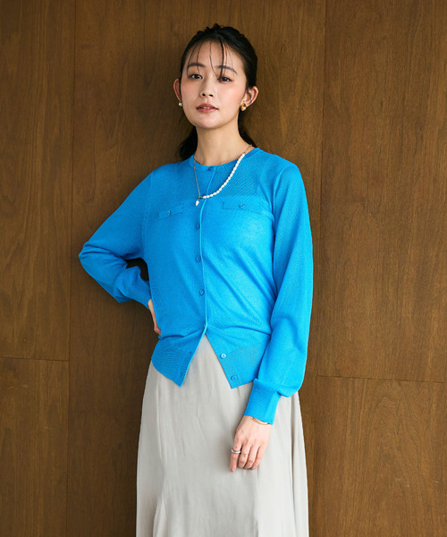 CROSS FUNCTION（クロスファンクション）の「《洗える》サマ美え フロントポケットシアーカーディガン【CROSS FUNCTION/クロスファンクション】（カーディガン/ボレロ・レディース・ブラック/ブルー/ベージュ/ライトグレー・M/L/LL）」の5枚目の写真