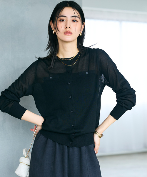 CROSS FUNCTION（クロスファンクション）の「《洗える》サマ美え フロントポケットシアーカーディガン【CROSS FUNCTION/クロスファンクション】（カーディガン/ボレロ・レディース・ブラック/ブルー/ベージュ/ライトグレー・M/L/LL）」の6枚目の写真