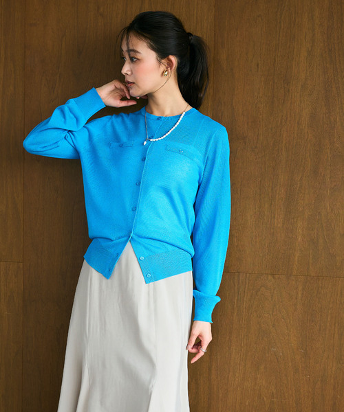 CROSS FUNCTION（クロスファンクション）の「《洗える》サマ美え フロントポケットシアーカーディガン【CROSS FUNCTION/クロスファンクション】（カーディガン/ボレロ・レディース・ブラック/ブルー/ベージュ/ライトグレー・M/L/LL）」の9枚目の写真