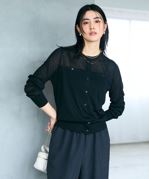 CROSS FUNCTION（クロスファンクション）の「《洗える》サマ美え フロントポケットシアーカーディガン【CROSS FUNCTION/クロスファンクション】（カーディガン/ボレロ・レディース・ブラック/ブルー/ベージュ/ライトグレー・M/L/LL）」の2枚目の写真