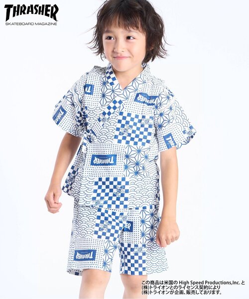 Ampersand（アンパサンド）の「THRASHER　甚平（浴衣・キッズ・ネイビー/オフホワイト・110/100/90/80/140/130/120）」の2枚目の写真