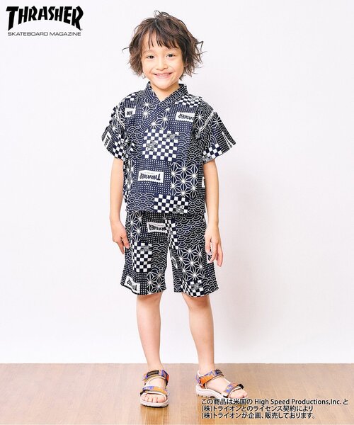 Ampersand（アンパサンド）の「THRASHER　甚平（浴衣・キッズ・ネイビー/オフホワイト・110/100/90/80/140/130/120）」の6枚目の写真