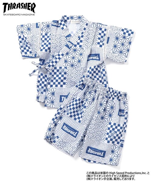 Ampersand（アンパサンド）の「THRASHER　甚平（浴衣・キッズ・ネイビー/オフホワイト・110/100/90/80/140/130/120）」の8枚目の写真