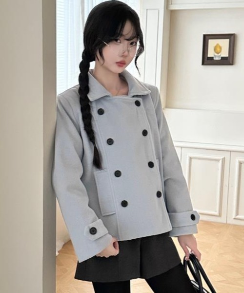 semplice(センプリチェ)の「ダブルブレスト ショートコート(ピーコート・レディース・グレー/オフホワイト/ブラック・F)」の18枚目の写真