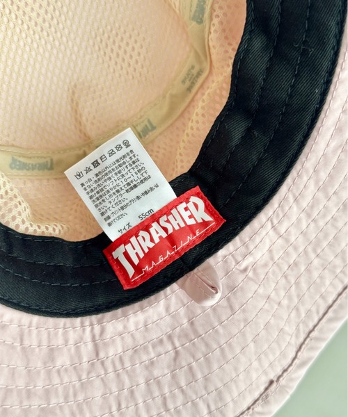 THRASHER（スラッシャー）の「【撥水/防汚】【接触冷感】THRASHER ロゴ刺繍 キッズ サンシェード バケットハット（あご紐付き）（ハット・キッズ・ピンク/アイボリー/ブラック・55cm）」の17枚目の写真