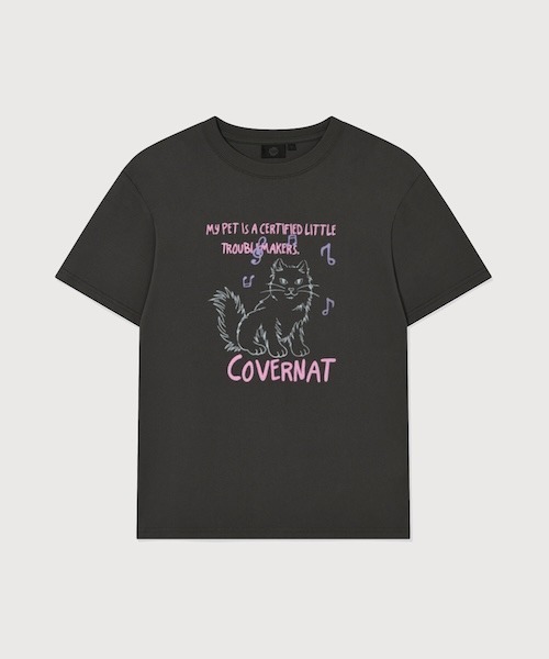 COVERNAT(カバーナット)の「WOMAN OVERSIZED CAT GRAPHIC T-SHIRT(Tシャツ/カットソー・レディース・ホワイト/チャコールグレー・MEDIUM/SMALL)」の2枚目の写真