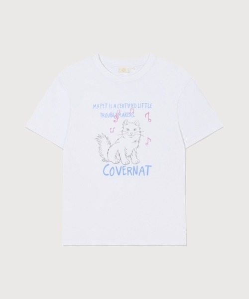 COVERNAT(カバーナット)の「WOMAN OVERSIZED CAT GRAPHIC T-SHIRT(Tシャツ/カットソー・レディース・ホワイト/チャコールグレー・MEDIUM/SMALL)」の7枚目の写真